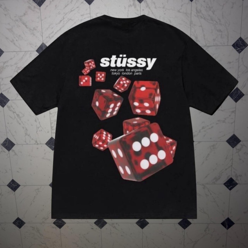 Stussy Rollers Dice Black Graphic Tee Size S